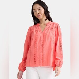 Time and Tru Coral Lace Button-Up Blouse